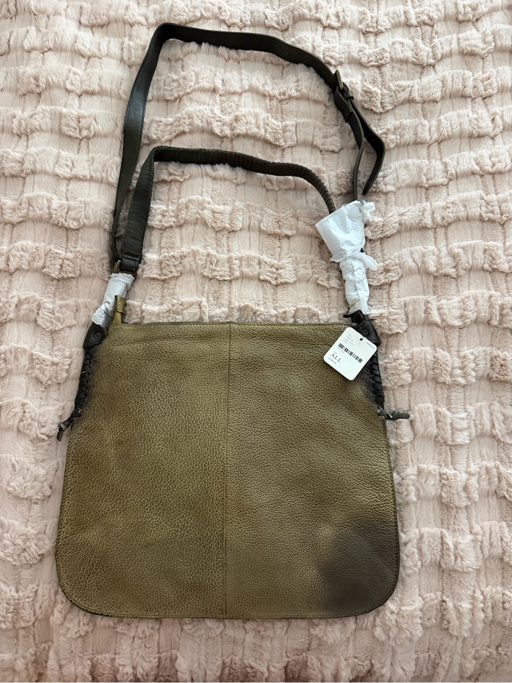 Free People Olive Leather Crossbody Messenger Bag